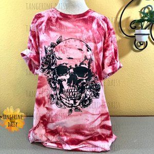 NEW ADULT UNISEX TIE-DYED LARGE Tee "Skull Rose"